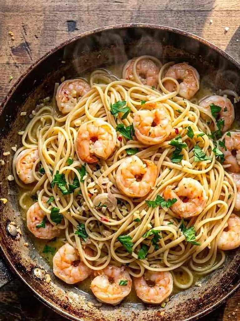 close up of shrimp scampi