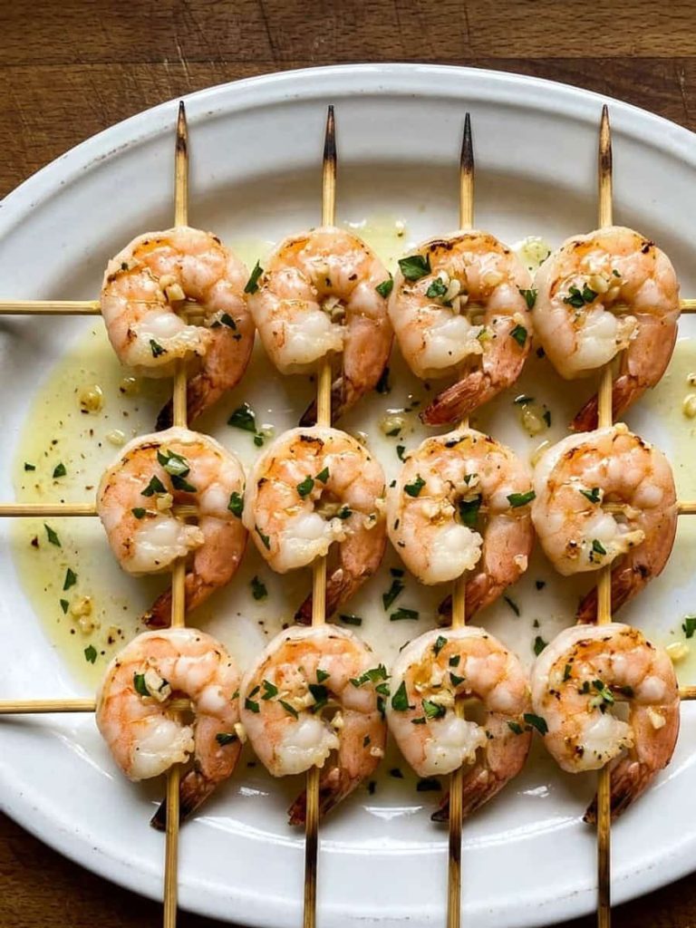 close up of shrimp skewers