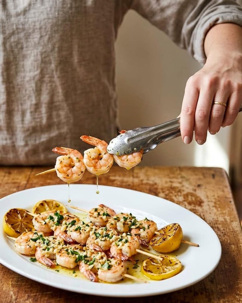 serving shrimp skewers