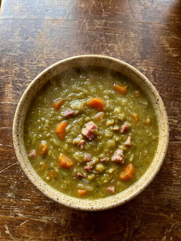 close up of split pea soup