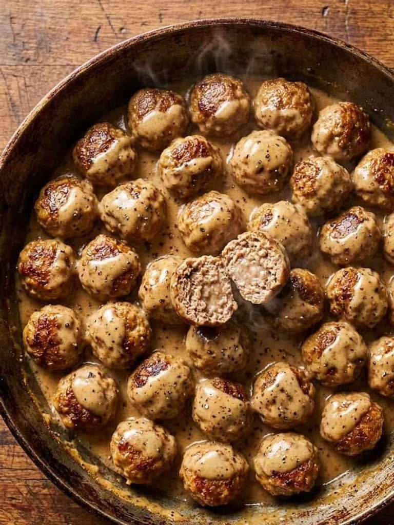 close up of swedish meatballs