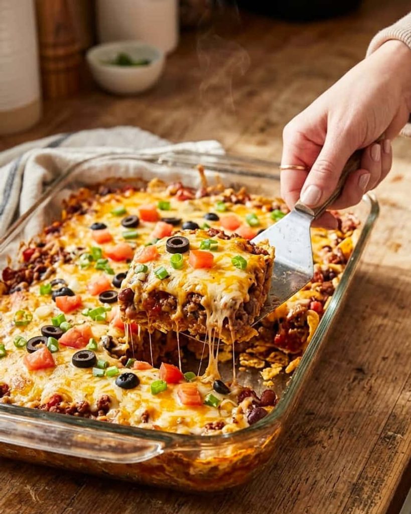 serving taco casserole