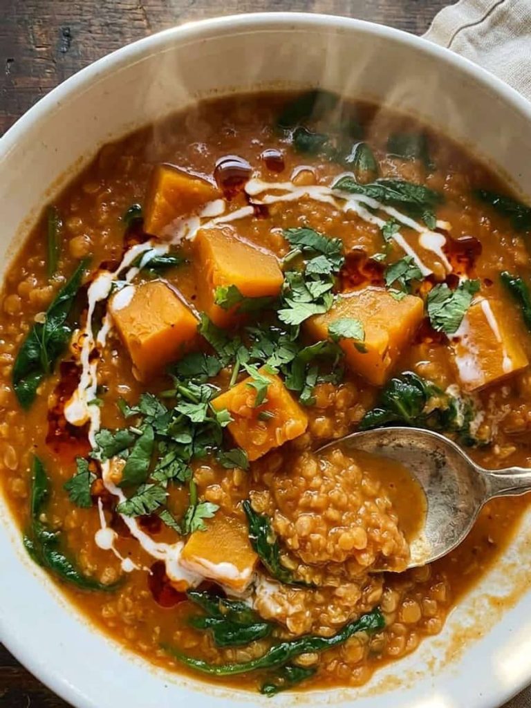 close up of thai red lentil soup