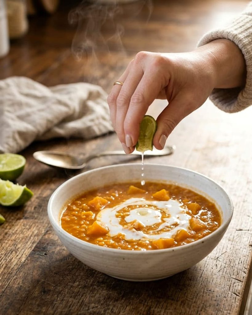 serving thai red lentil soup