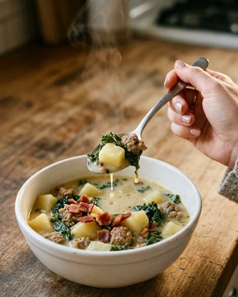 serving zuppa toscana